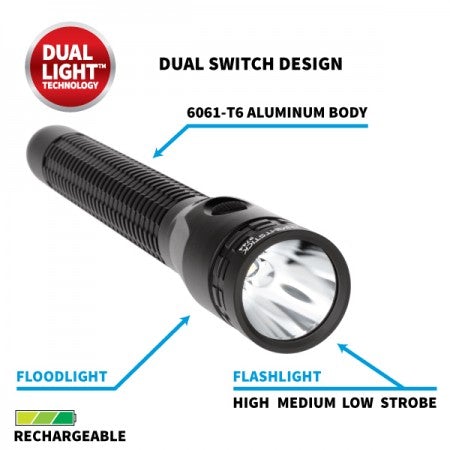 NightStick METAL FULL-SIZE DUAL-LIGHT™ RECHARGEABLE FLASHLIGHT (NO AC POWER SUPPLY)